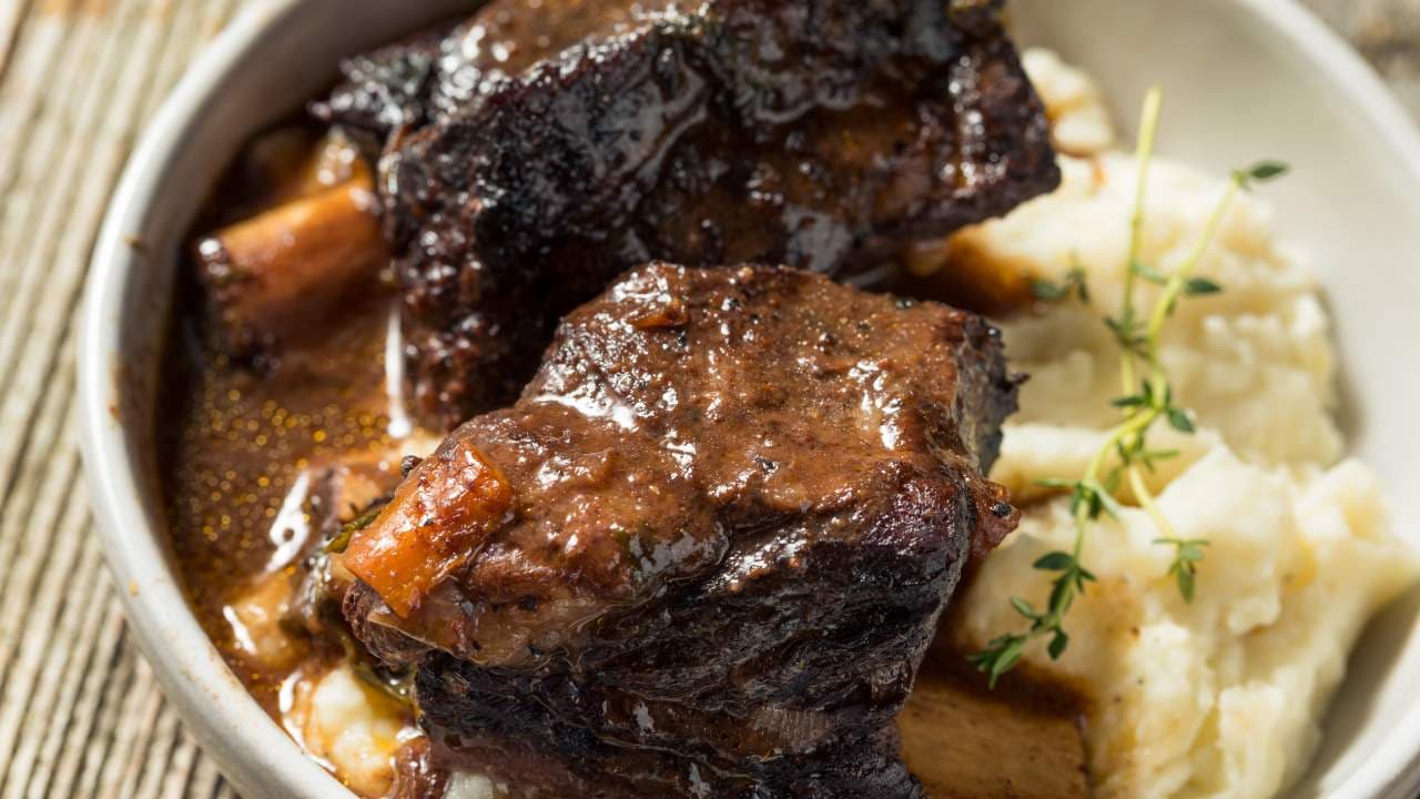 Short ribs braised in wine and aromatics make for an elegant holiday dinner