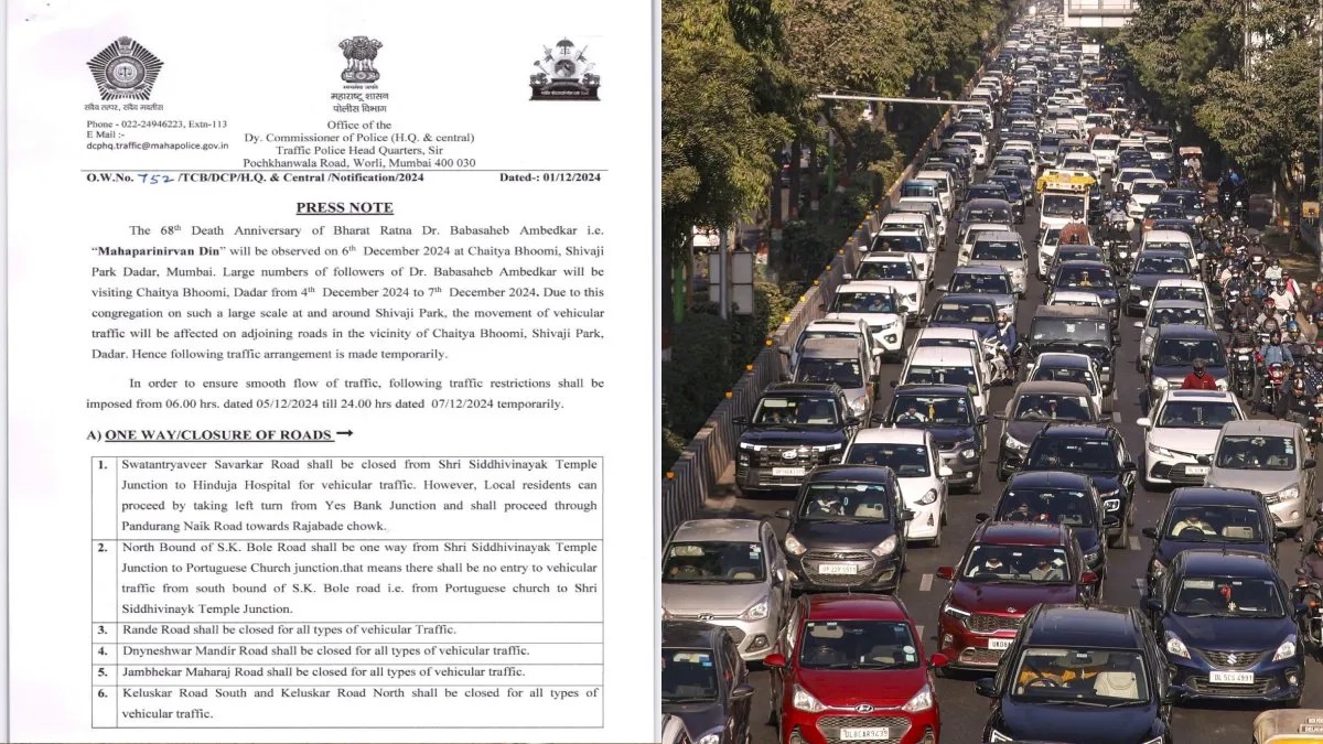 Mumbai Traffic Police Advisory: Key Roads Closed Due To Mahaparinirvan Diwas; Check Alternative Routes Inside