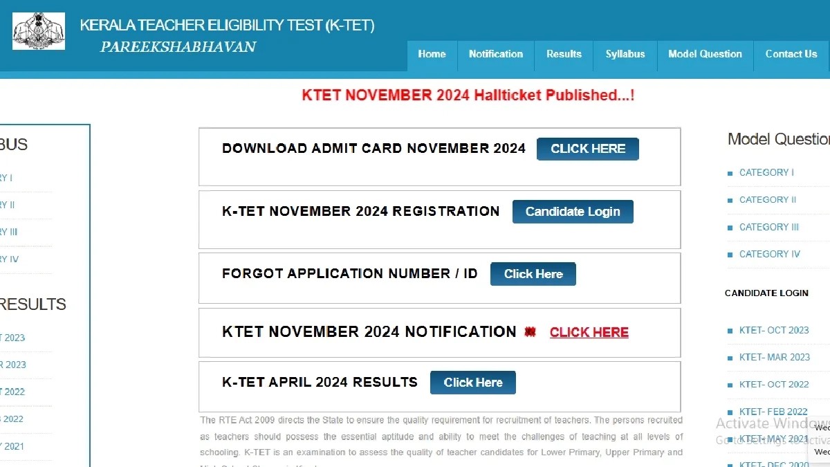 Kerala TET 2024 Admit Cards Out @ktet.kerala.gov.in; Step By Step Guide To Download Kerala TET 2024 Hall Ticke